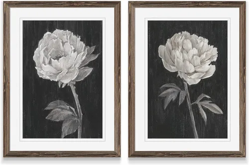 Vista 46 de Renditions Gallery- Lienzo enmarcado con flores blancas y negras Flores blancas y negras 1 juego/marco negro