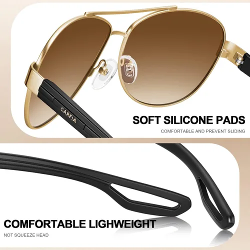 Vista 6 de Carfia Aviator Sunglasses for Women Polarized UV Protection Classic Driving Sun Glasses Outdoor Ladies Sunnies Metal Frame