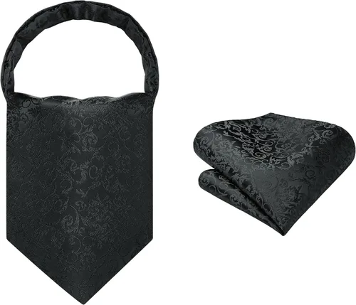 Vista 8 de HISDERN Corbatas Ascot para hombre, set de corbata y pañuelo de bolsillo Paisley con estampado floral clásico, corbata autoajustable para hombre