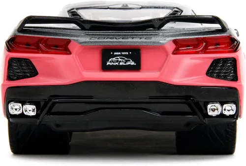 Vista 5 de Jada Pink Slips 1:24 W6 2020 Chevy Corvette - Auto fundido a presión, juguetes para niños y adultos (gris metálico/rosa)