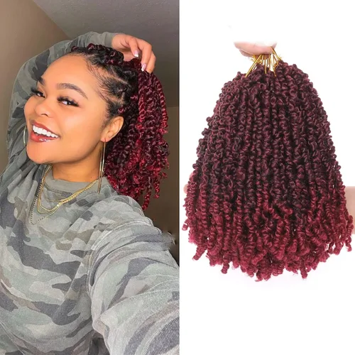 Vista 32 de Leeven Cabello rubio degradado de 14 pulgadas, pretrenzado y trenzado de pasión, 8 paquetes de extensiones de cabello sintético bohemio para mujeres