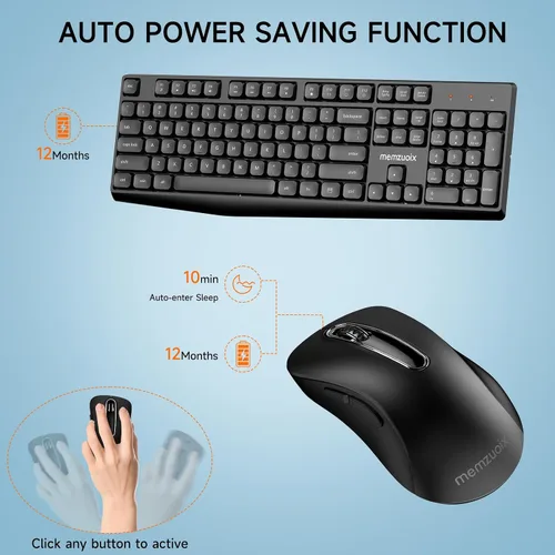 Vista 3 de memzuoix Combo de teclado y mouse inalámbricos, juego ergonómico de tamaño completo de 2.4 G con mouse de 1400 DPI, receptor USB sin retrasos