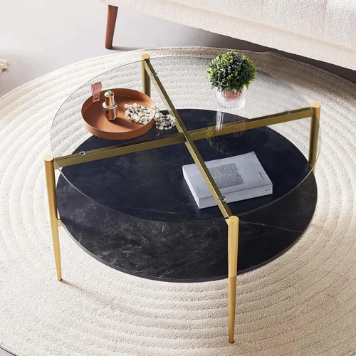 Vista 43 de LumFurn Mesa auxiliar redonda de cristal, mesa de sofá de diseño moderno de mediados de siglo para sala de estar, 18 pulgadas de diámetro x 23