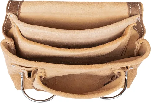 Vista 4 de LAUTUS Bolsa de cuero para herramientas Carpintero, construcción, enmarcadores, manitas 2 soportes para martillos, 10 bolsillos