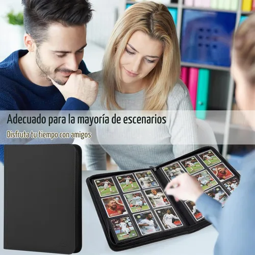 Vista 6 de Carpeta para tarjetas de 9 bolsillos, capacidad 540 con cierre de cremallera, de doble cara, resistente y elegante, protector de piel sintética
