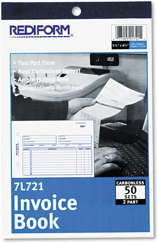 Vista 2 de Rediform 7L721 Libro de facturas 5 1/2 x 7 7/8 duplicado sin carbono 50 juegos/libro