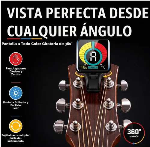 Vista 4 de KLIQ UberTuner, afinador profesional de clip para guitarra, bajo, ukelele, violín, mandolina, banjo y todos los instrumentos, afinación cromática