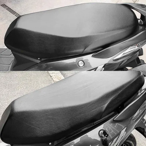Vista 4 de Funda universal para asiento de motocicleta con elástico, cuero PU transpirable, funda impermeable para asiento para la mayoría de asientos de Negro
