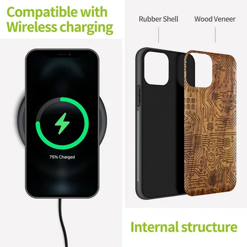 Vista 5 de Carveit Funda de madera para iPhone 11 Pro Max [madera natural y TPU suave negro] a prueba de golpes, protector de teléfono de madera único