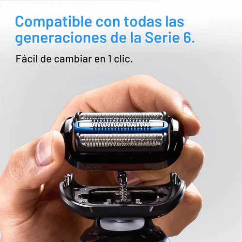 Vista 3 de Braun Cabezal de repuesto para afeitadora eléctrica serie 6 con talonera sensible, fija fácilmente tu cabezal de afeitadora, compatible