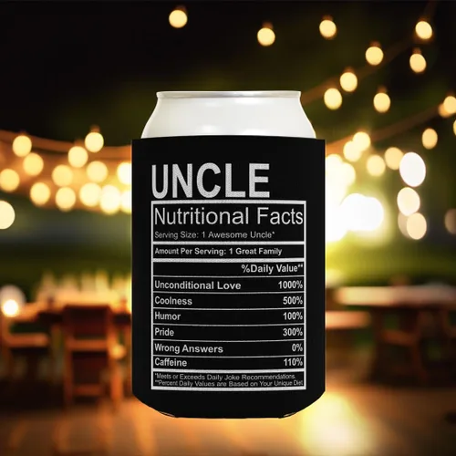 Vista 7 de Paquete de 12 enfriadores de latas con etiqueta de datos nutricionales de sobrina tío