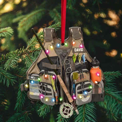 Vista 25 de Pesca en el cielo, adorno de pesca personalizado, decoración de Navidad para amantes de la pesca, nombre y fecha personalizados, regalo