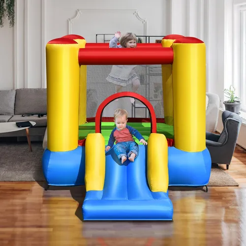 Vista 9 de HONEY JOY Casa inflable para rebotar, rebote de luna inflable para niños con tobogán, área gigante de salto, estacas, bolsa de transporte, castillo