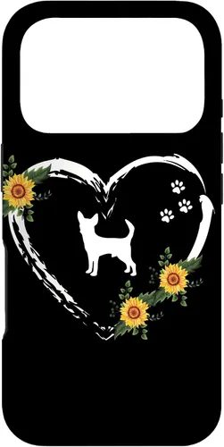 Vista 30 de Chihuahua With Paw Prints And Sunflower Heart On Black Case for iPhone 16