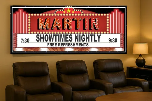 Vista 2 de Letrero personalizado de marquesina de teatro, arte de pared vintage de noche de cine para cine en casa o sala de juegos, 18 x 7, 28 x 11, 36 x 15