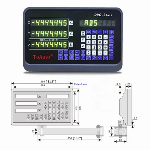 Vista 6 de DRO - Pantalla de lectura digital de 3 ejes+3 piezas de escala lineal de vidrio para máquina de torno de molino CNC (150+200+300)