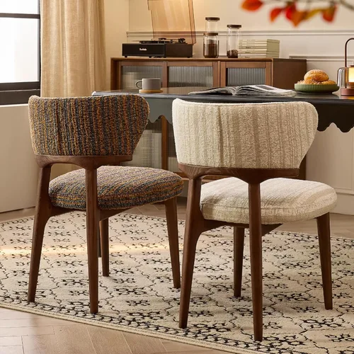 Vista 7 de Sillas de comedor retro, juego de sillas de comedor de madera, silla de cocina tapizada, silla de tocador de recepción, asiento sin brazos