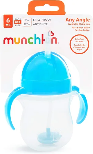 Vista 7 de Munchkin Any Angle Vaso Sippy para Niños Pequeños, Vaso con Pajita Lastrada a Prueba de Derrames con Asas de Transición para Bebés de 6 Meses en Azul