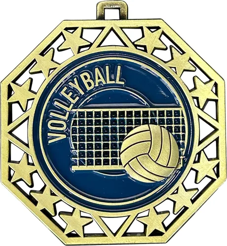 Vista 2 de Medallas Express Paquete de 10 (o más) Medallas de Oro EMDC con o sin personalización de grabado opcional VOLLEYBALL