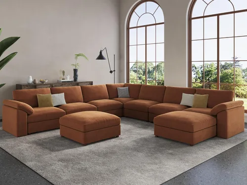 Vista 106 de EASE MOOSE Sofá modular verde seccional de gran tamaño en forma de L Pana verde