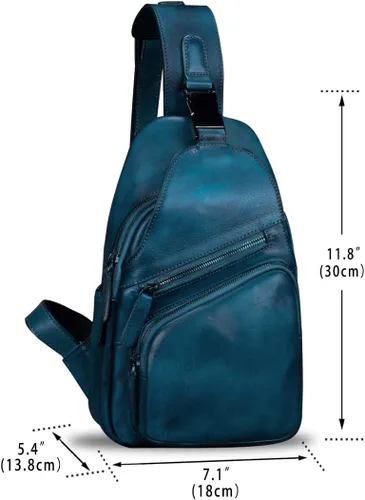 Vista 5 de IVTG Bolso bandolera de cuero genuino para hombres y mujeres, mochila de hombro hecha a mano cruzada para motocicleta