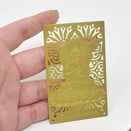 Vista 3 de Feng Shui I Ching Safe Buda Estatua Vairocana Buda Tarjeta de Oro, Oro