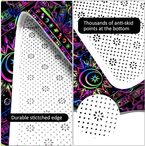 Vista 6 de Blacklight Burning Sun - Alfombra neón reactiva a los rayos UV, luna celestial, estrella, planeta, antideslizante, fluorescente, bohemio, hippie