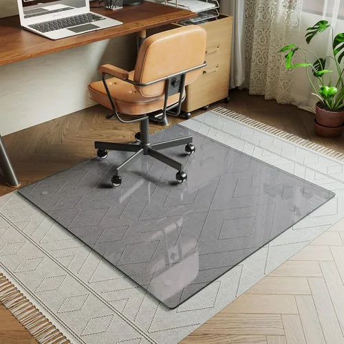 Vista 13 de Koonmi Tapete para silla de vidrio templado para suelos de madera dura y alfombras, 30" x 48" gris, protector de piso de oficina de servicio pesado