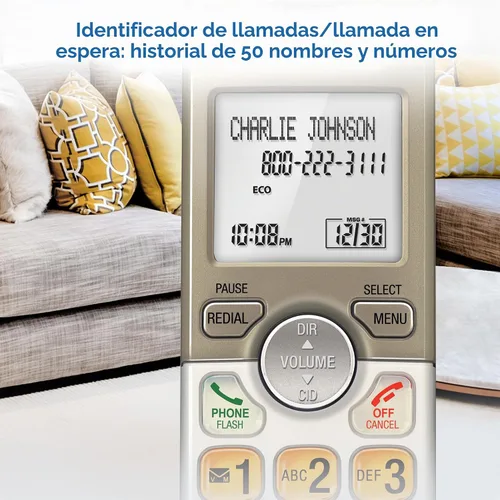 Vista 6 de AT&T - Teléfono inalámbrico expandible con sistema de respuesta y teclas XL retroiluminadas, 5 terminales