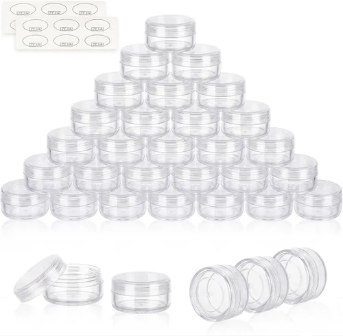 Vista 10 de Contenedores de cosméticos con tapas, tarros de loción de plástico, tarros para muestras, con tapa rosa, 0.2 oz, 25 unidades, Tarro de 3 gramos.