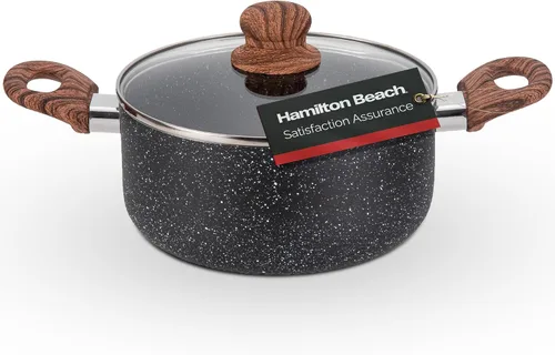 Vista 9 de Hamilton Beach Revestimiento de mármol antiadherente de 3 cuartos de galón con calefacción uniforme, olla de horno holandés redonda con tapa