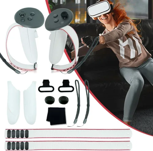 Vista 5 de AZURAOKEY Compatible with Meta 3 Accessories Bundle Battery Cover Replacement Kit Adjustable Active Straps Metal Ring Buckle Lens Cloth Joystick