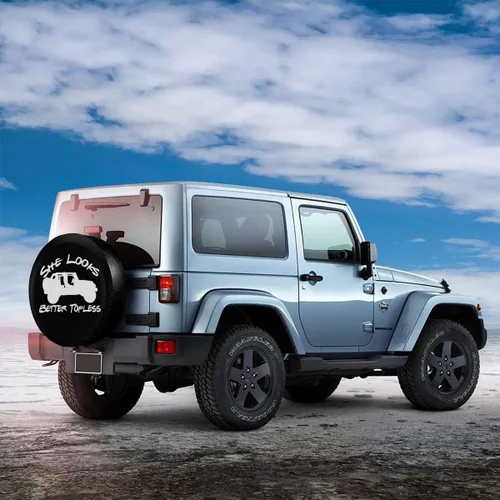 Vista 3 de Cubiertas de repuesto para neumáticos de repuesto She Looks Better Topless, universal, impermeable, para ruedas, a prueba de polvo, para Jeep