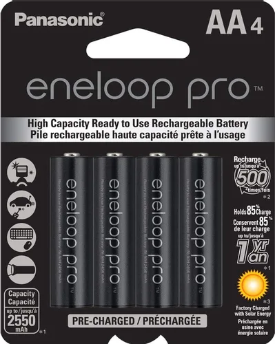 Vista 5 de Eneloop Panasonic K-KJ55KHC4BA Cargador de batería rápido avanzado de 4 horas con 4AA pro baterías recargables y Panasonic BK-3HCCA4BA pro AA