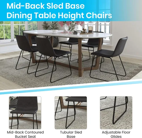 Vista 5 de Flash Furniture Butler LeatherSoft - Juego de 2 sillas de altura para mesa de comedor de 18 pulgadas, estilo moderno de mediados de siglo