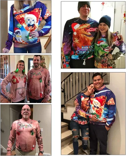 Vista 2 de Idgreatim Sudadera unisex fea de Navidad con cuello redondo novedoso gráfico 3D de manga larga