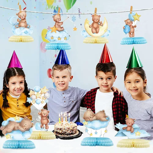 Vista 6 de 9 piezas de centro de mesa de oso para baby shower para niños, decoración de fiesta de niños, recortes de globos de oso pequeño, decoración de mesa
