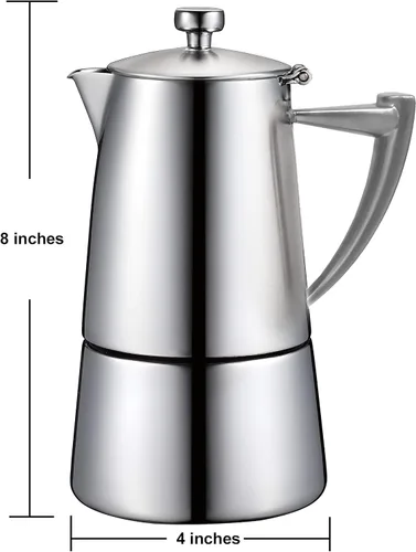 Vista 2 de CUISINOX Roma - Máquina de café expreso de acero inoxidable satinado para estufa, 6 tazas