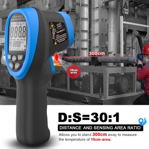 Vista 4 de AIOMEST Termómetro infrarrojo digital – Pistola de alta temperatura sin contacto AI-1500 Medidor de temperatura de pirómetro infrarrojo -58 ~ 2732 ℉