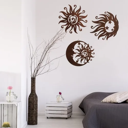 Vista 5 de VividLadybug - Colgante de Sol y Luna, Escultura de Pared, Arte de Pared de Metal para Decoración de Interior/Exterior en Color Óxido Resistente a