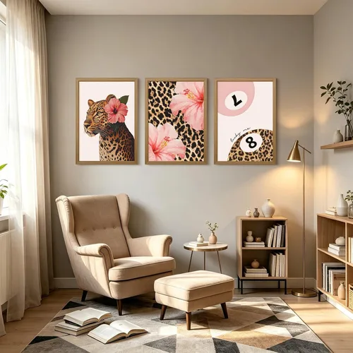 Vista 7 de Arte de pared de guepardo rosa, lienzo Y2K, decoración de pared, póster de guepardo moderno, estampado de leopardo rosa, decoración de habitación