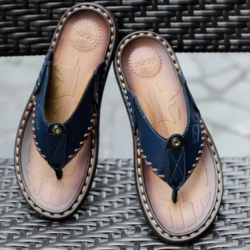 Vista 6 de Chanclas para hombre sandalias de cuero casuales para el hogar para hombre suela de goma zapatillas