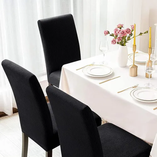 Vista 8 de Juego de 4 fundas para sillas de comedor y cocina, fundas para sillas de comedor, color negro