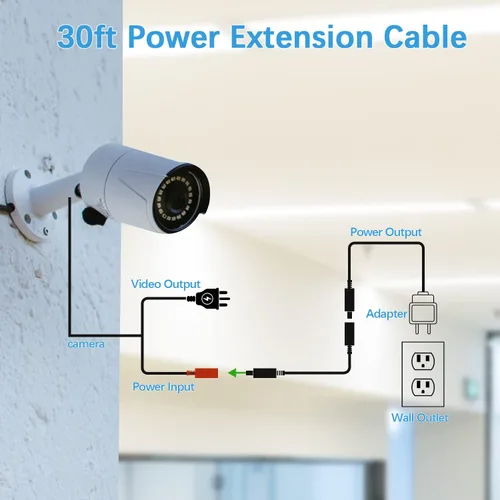 Vista 5 de Cable de extensión de alimentación CC, cable de extensión de 12 V CC de 0.083 in x 0.217 in, cable de alimentación macho a hembra, para cámara