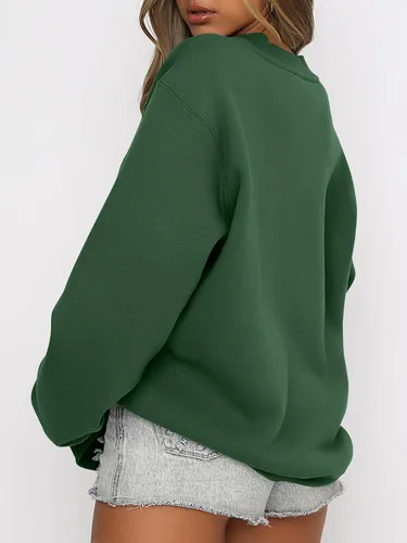 Vista 2 de ANRABESS Sudadera de manga larga para mujer, casual, cuello redondo, ajuste holgado, sudadera con capucha de forro polar para otoño