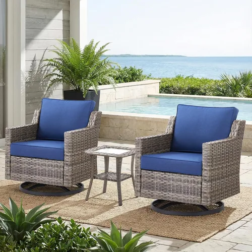 Vista 31 de Belord Sofá de patio exterior acolchado de 3 asientos de lujo de 6 pulgadas Cojín de mimbre marrón/beige de 6 pulgadas