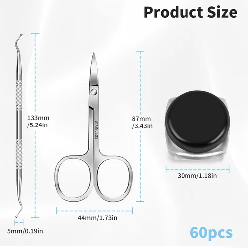 Vista 7 de Kit de eliminación de uñas encarnadas, tiras alisadoras de uñas sin dolor, 60 piezas, levantador de uñas y tijeras pequeñas, juego de corrector