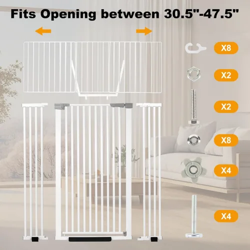 Vista 5 de Puerta para gatos extra alta de 68", se adapta a aberturas anchas de 30.5"-47.5" con kits de extensión de 2.75", 5.5" y 8.25", espacio extra