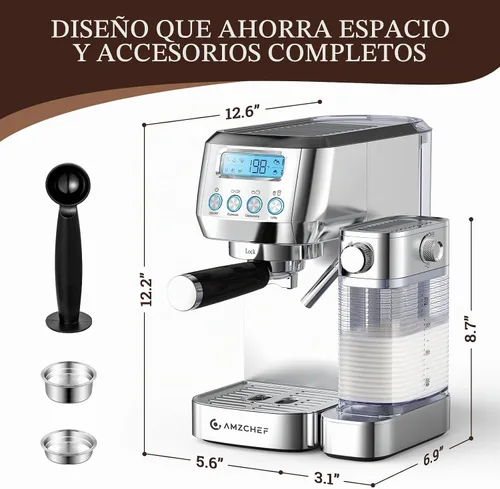 Vista 8 de AMZCHEF Máquina de café expreso, espumador automático de leche, presión de Plateado