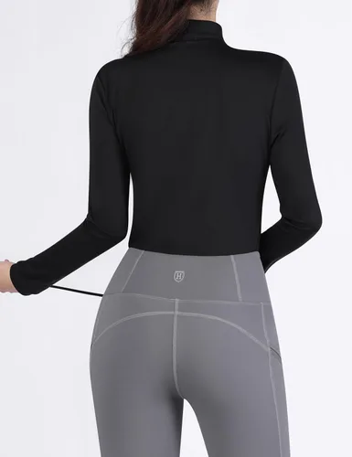 Vista 2 de Harrison Howard Camisa ecuestre de manga larga para mujer, con absorción de sudor, secado rápido, capa base con cremallera de 14